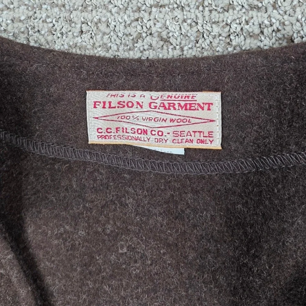 Vintage‎ Filson Mackinaw Wool Vest Mens Brown Button Hunting Fishing Outdoor XL